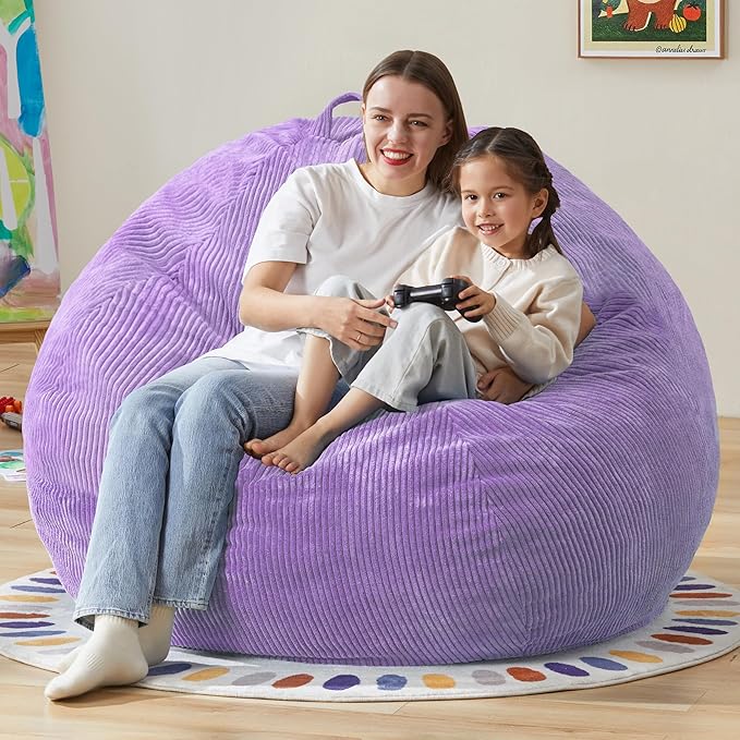 Hobestluk 4.5FT Bean Bag Chair Giant Bean Bag Chair with Filler Included Adult Bean Bag Chairs with Removable Cover for Bedroom Living Room - (Jumbo, Purple)-Ruum Studio Home