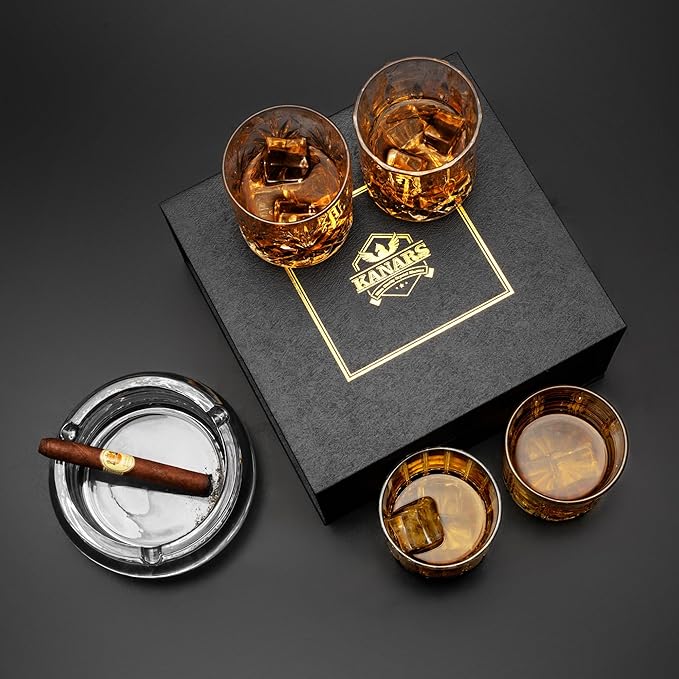 KANARS Whiskey Glasses Set of 4 - Multi Style Crystal Liquor Glasses 10 oz - Rocks Glass Barware For Scotch, Bourbon, Rum and Cocktail, Whisky Gifts for Men-Ruum Studio Home