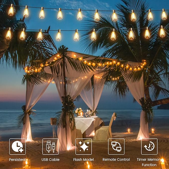 OHLUX 35FT Solar Globe String Lights Outdoor, Waterproof Solar Patio Lights with Remote, 17 Shatterproof ST38 LED Filament Bulbs, 2200K Soft White, Dimmable Edison Hanging Lights for Gazebo, Deck-Ruum Studio Home
