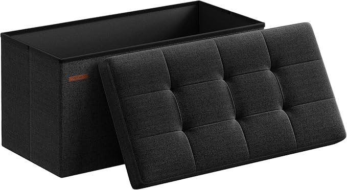 SONGMICS Mazie Collection - 30 Inches Folding Storage Ottoman Bench, Ottoman Foot Rest, End of Bed Bench, Storage Chest, Load 660 lb, for Living Room, Bedroom, Entryway, Ink Black ULSF047B01-Ruum Studio Home