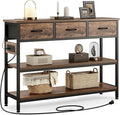 Lulive Entryway Table with Power Outlets, Console Table with 3 Fabric Drawers, Sofa Table for Living Room, Hallway, Couch, Foyer, Height Adjustable (Rustic Brown, 43")-Ruum Studio Home