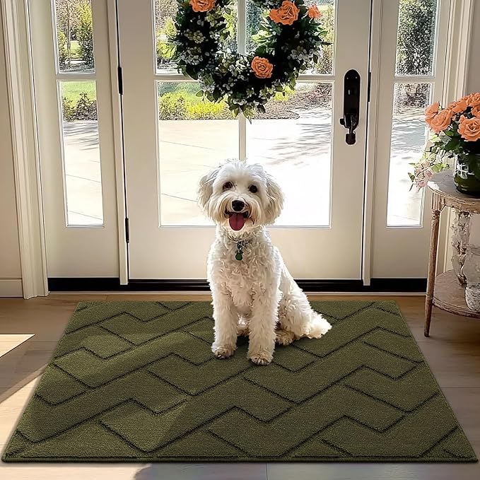 hicorfe Front Door Mat Outside Entrance,32"x40" Absorbent Muddy Dirt Resist Welcome Door Mats Outdoor Indoor,Stain and Fade Resistant,Non Slip Backing Entry Mat Doormat for Entryway(Oliver Green)-Ruum Studio Home