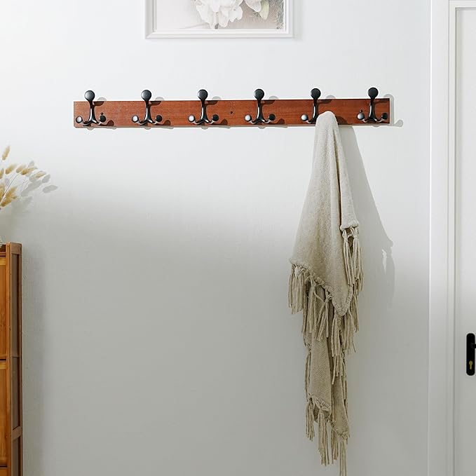 SKOLOO 39-Inch Cherry Wood Coat Rack Wall Mount with 6 Triple Hooks - Ideal for Family Entrances, Classrooms, and Pet Supplies Storage - Perfect Coat Hooks for Wall-Ruum Studio Home