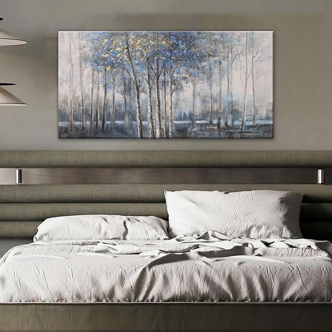 Canvas Wall Art Decor Modern Wall Art Decor Prints Gold Wall Art Pictures Wall Decor Blue Grey Misty Botanical Textured Artwork for Walls For Room Living Room Bedroom Office Wall Decor 20"X40"-Ruum Studio Home