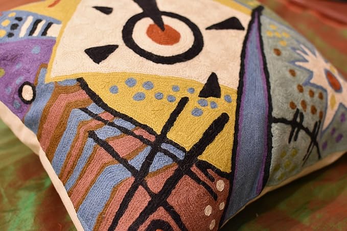 Kandinsky Modern Throw Pillow Cover - Cosmic III | Abstract Pillow | Modern Couch Pillow | Contemporary Pillows | Outdoor Pillow | Mid Century Chair Cushions | Handmade Wool Size 18x18-Ruum Studio Home
