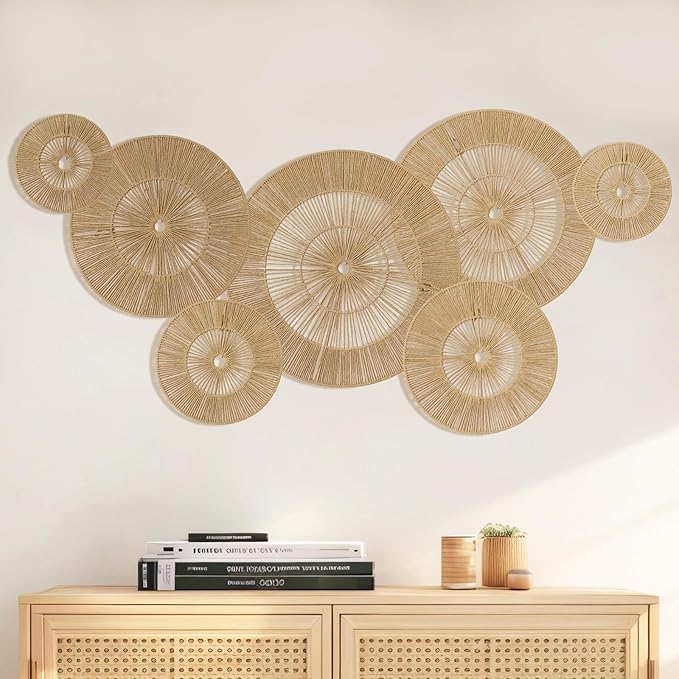 Mokof 7 Pack Boho Wall Decor Round Baskets Set (Small 7" to Largest 17") - Handwoven Large Wall Hanging Art for Bedroom, Living Room, Home Office-Ruum Studio Home