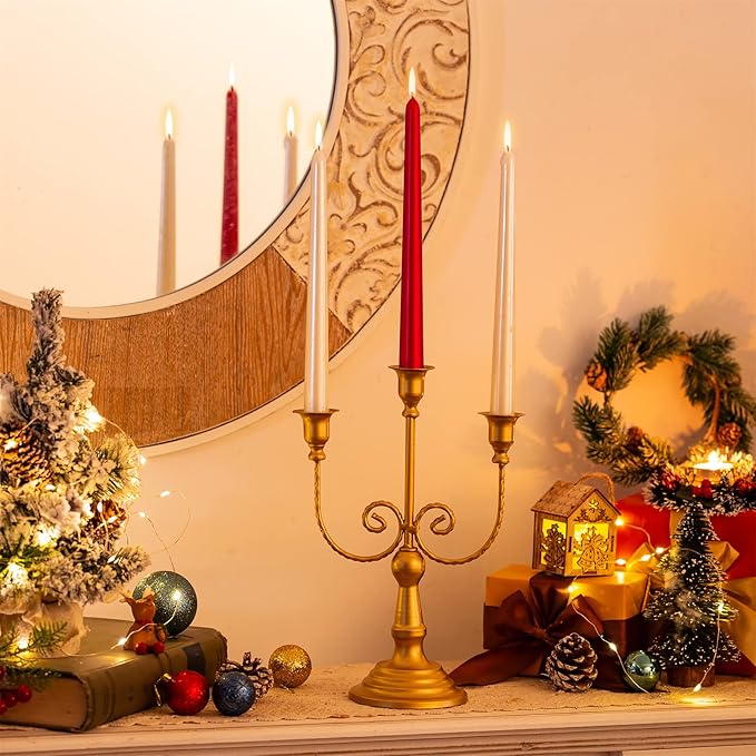 Sziqiqi Gold Taper Candle Holder for Centerpiece - 3-arm Candlesticks Holder for Wedding Table Centerpieces Metal Candle Stick Holders for Fireplace Mantle Set of 6-Ruum Studio Home