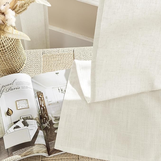 Joydeco Custom Linen Curtains for Living Room, Semi-Sheer Curtain 1 Panel Light Filtering Rod Pocket Back Tab (Ivory on Linen, Custom Size)-Ruum Studio Home