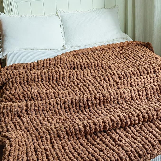 Chunky Knit Blanket - Luxury Soft Cozy 60 * 80 Throw Blanket,100% Woven Blanket Rope Knot Throw Blanket for Couch, Sofa, Home Decor, Gift - Machine Washable（Brown）-Ruum Studio Home