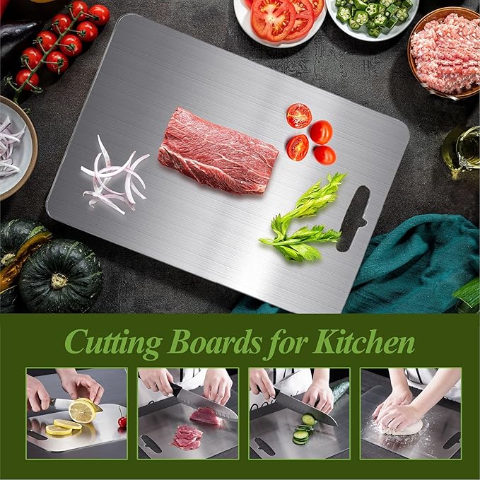 Titanium Cutting Board, 100% Pure Titanium Cutting Boards for Kitchen, Double Sided Food-Grade, Dishwasher Safe Chopping Board for Cutting Meat Vegetable Fruit (11.5"L x 8"W)-Ruum Studio Home