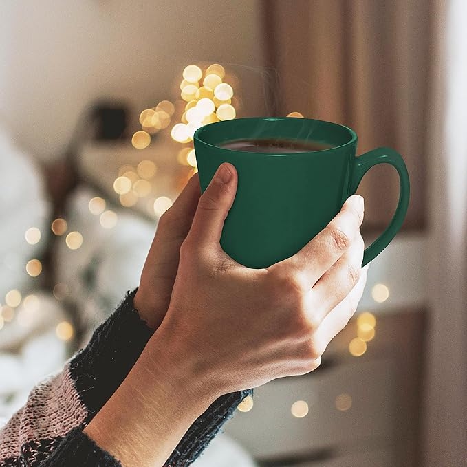 DISCOUNT PROMOS Glossy Ceramic Latte Coffee Mug 12 oz. Set of 10, Bulk Pack - Perfect for Tea, Espresso, Cappuccino, Hot Cocoa - Green-Ruum Studio Home