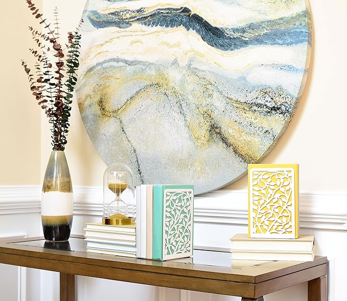 CNK Book Ends Bookends for Decorative Books Holder Bookend Shelves End Hold Heavy Duty Holders Stoppers Metal Stopper Cute Boho Bookshelf Holds Cookbook Office Home Set of 4 Bookends Pair White-Ruum Studio Home