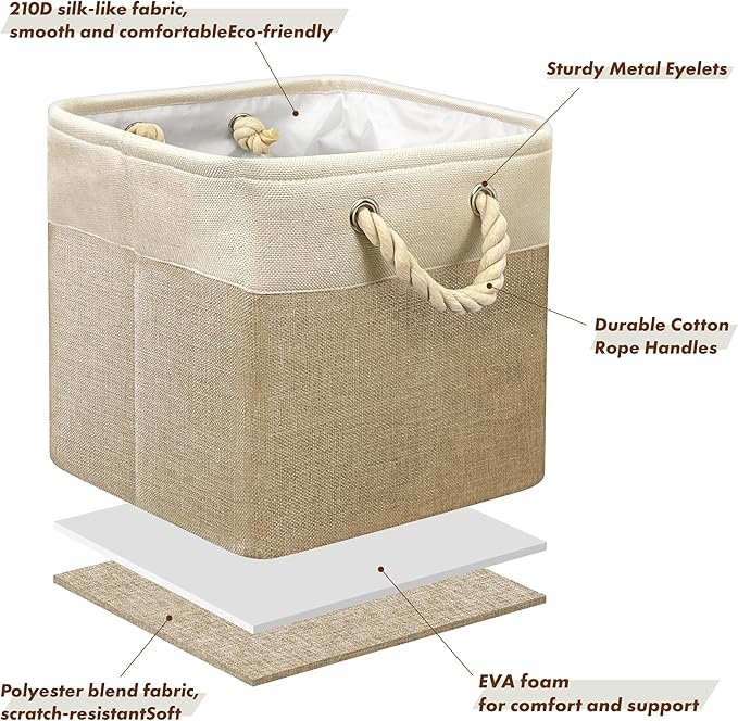 SIMPLE HOUSEWARE Fabric Storage Cubes, 13" x 13" Storage Bin, 3 Pack, Beige-Ruum Studio Home