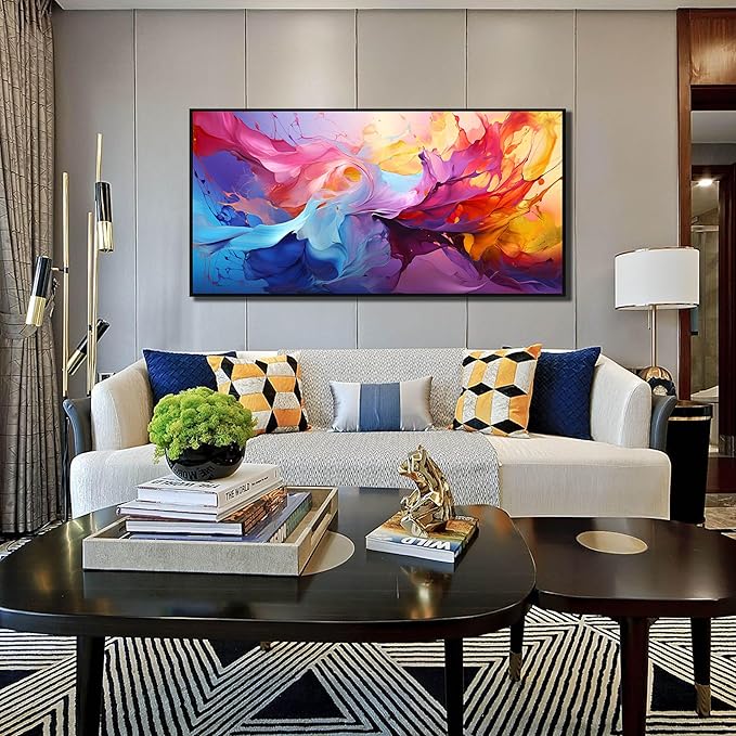 Abstract Wall Art for Living Room, Colorful Canvas Wall Decor for Bedroom, Framed Picture Print, Large Size 59x29 Inches-Ruum Studio Home