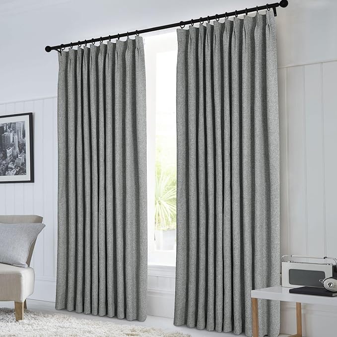 Macochico Pinch Pleated Blackout Curtains 102 Inches Long 100% Blackout Natural Linen Drapes for Bedroom Living Room Windows Farmhouse Burlap Curtains with Tieback 52”Wx102”L Mid Grey 1 Panel-Ruum Studio Home