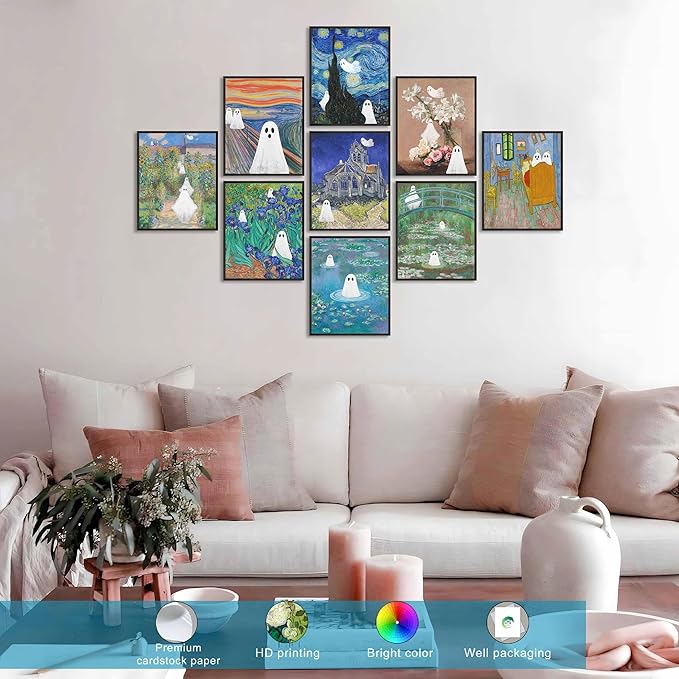 LANCHI95 Vintage Ghost Posters Halloween Wall Art Witch in The Forest Painting Prints Halloween Wall Decor for Living Room Bedroom 8x10 in - 9pcs (UNFRAMED)-Ruum Studio Home