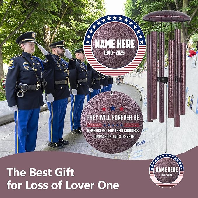 ASTARIN Personalized Wind Chimes for Memorial US Veteran, Deep Tone Wind Chimes for Loss of Loved One Brothers Sisters, Thank You Veteran Solider-Ruum Studio Home