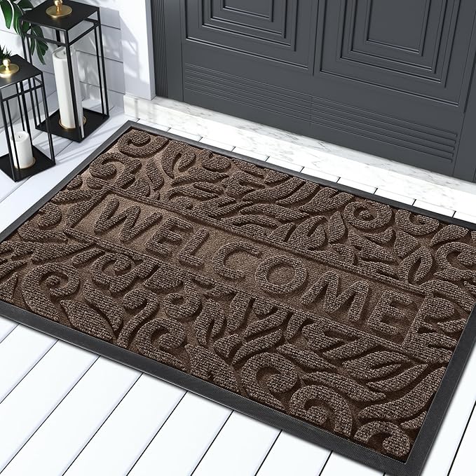 Yimobra Welcome Mat Outdoor, 29.5x17 Waterproof Front Door Mat Outside Entrance, All-Weather Non Slip Front Doormat, Low-Profile Entryway Mats Indoor, Porch and Patio, Coffee-Ruum Studio Home