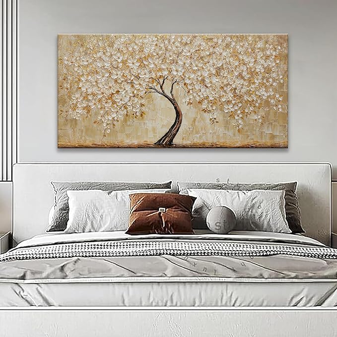 TAIJXAGSG Canvas Wall Art Decor Gold Tree Flower Wall Art Gold Tree Of Life Abstract Wall Decor Painting Pictures Botanical Wall Art For Living Room Bedroom Home Office Artwork 24"X 48"-Ruum Studio Home