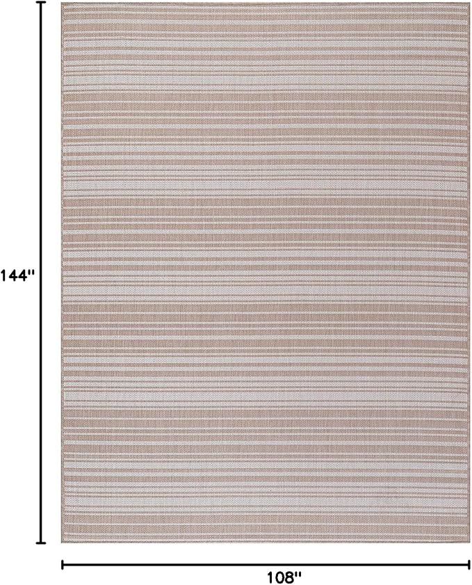 Stripe Outdoor Rug 9x12 Washable Outside Carpet for Indoor Patio Porch Waterproof Easy Cleaning Non Shedding Area Rugs Beige 9 x 12-Ruum Studio Home