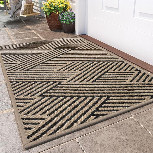 Front Door Mat Outside Entrance, Non Slip Rubber Backing, Trap Dirt and Moisture, Easy Clean Low Profile Welcome Floor Mats for Patio Porch Indoor Outdoor Entry Mat, 24x35 Inch, Brown-Ruum Studio Home