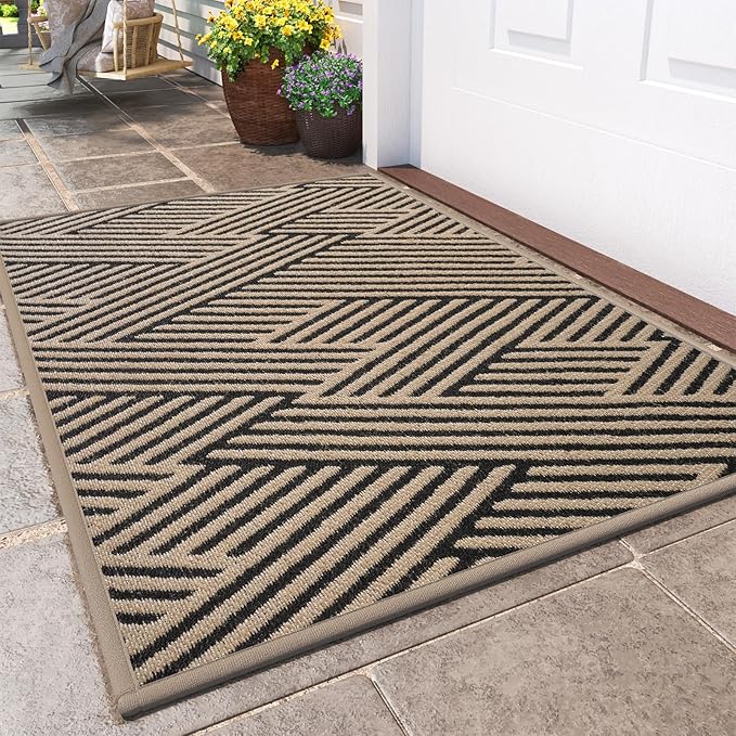 Front Door Mat Outside Entrance, Non Slip Rubber Backing, Trap Dirt and Moisture, Easy Clean Low Profile Welcome Floor Mats for Patio Porch Indoor Outdoor Entry Mat, 31x47 Inch, Brown-Ruum Studio Home