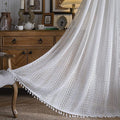 Sutuo Home White Crochet Boho Curtain 96 Inches Long, Sheer Lace Handmade Tassels Knitted Window Treatment Vintage Rustic Bohemian Farmhouse Drape for Bedroom Rod Pocket 1 Panel 59" W x 96" L-Ruum Studio Home