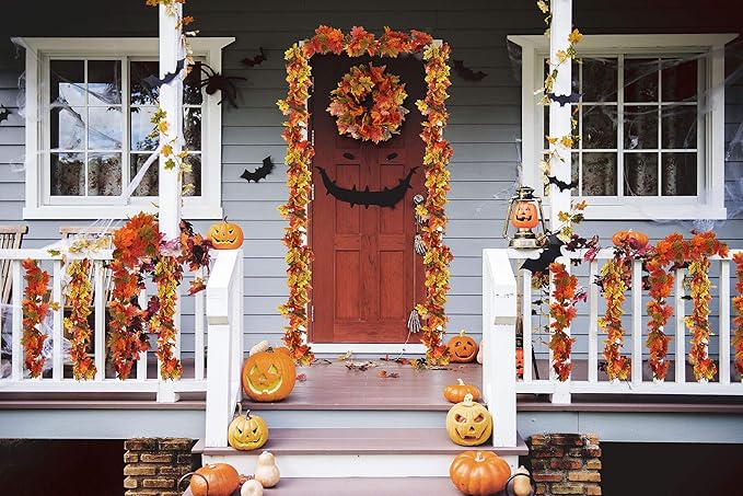 RECUTMS 2 Pack Fall Maple Garland - 5.8 FT/Pcs Autumn Hanging Fall Leave Vines for Home Garden Wedding Party Thanksgiving Dinner Fireplace Door Frame Doorway Backdrop Christmas Decor-Ruum Studio Home