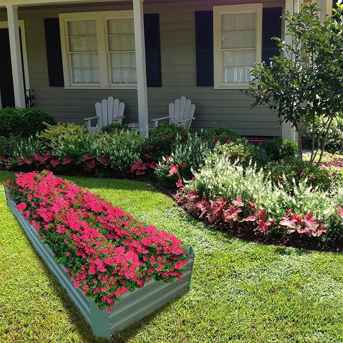 8x2x1ft Metal Raised Garden Bed Kit，Galvanized Garden Bed Box for Vegetables, Flowers, Herbs, and Succulents,120 Gallon Capacity - Green-Ruum Studio Home