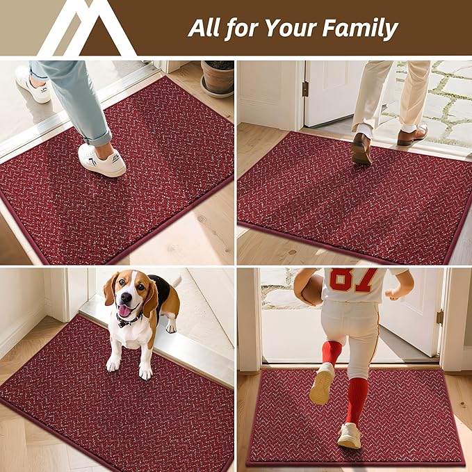 COSY HOMEER-Door-Mat 24"x36" Non Slip Absorbent Entryway Rugs Dirt Trapper Doormats Washable Entrance Mats Low Pile Welcome Floor Mat for Front Back Door and Entry Mats,Red-Ruum Studio Home