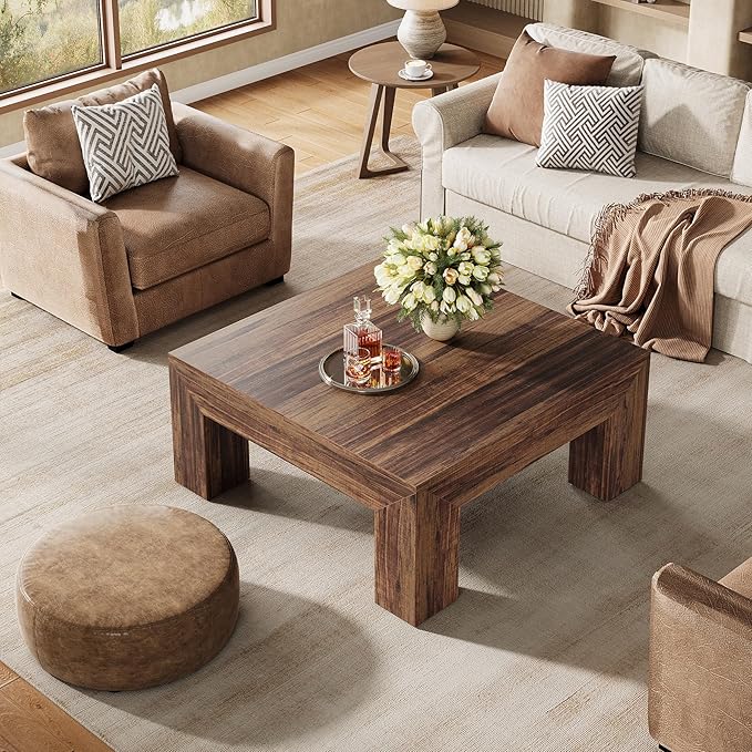 Tribesigns 39.4-Inch Square Coffee Table for Living Room, Farmhouse All MDF Accent Center Cocktail Table with Sturdy Wooden Legs, Easy Assembly, Dark Brown-Ruum Studio Home