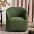 KINWELL 32" Wide Modern Boucle Swivel Barrel Chair, No Assembly Round Upholstered Swivel Accent Armchair for Living Room, Bedroom, Office (Green)-Ruum Studio Home