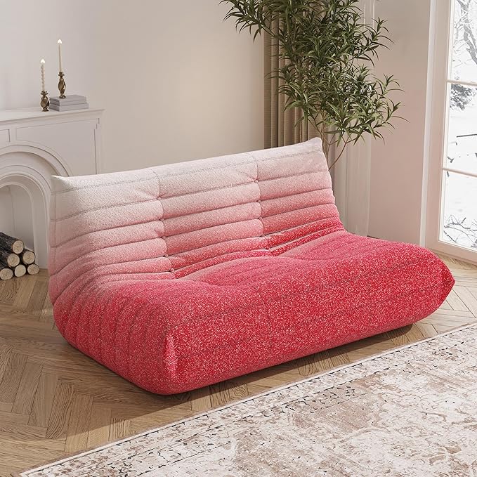 Bean Bag Chair, Loveseat Fireside Chair Bean Bag Sofa Large Bean Bag Chair for Adults, 2 Seater Bean Bag Chairs for Teens with High Density Comfortable Foam, Bean Bag for Living Room (Pink&White)-Ruum Studio Home