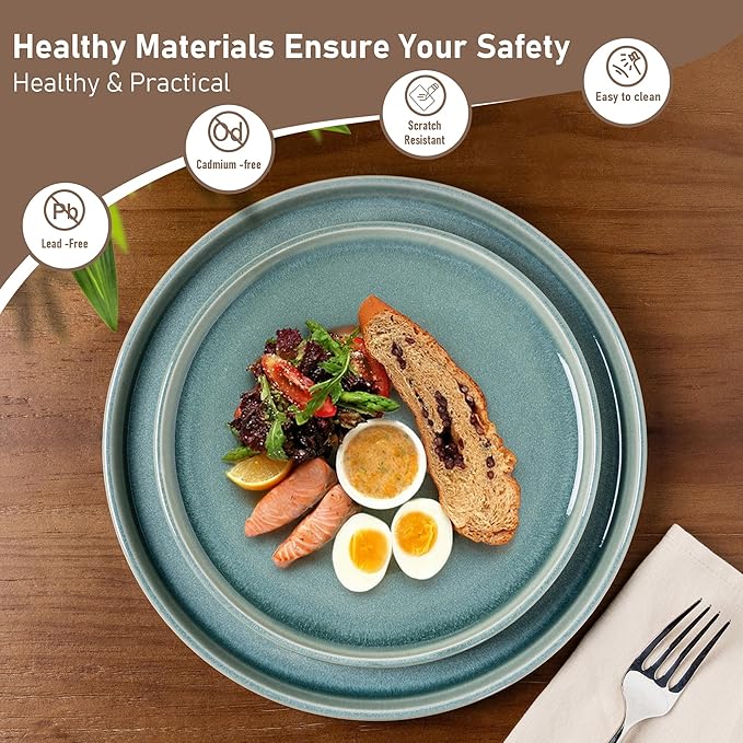 GBHOME Ceramic Dinnerware Sets for 4, 12 Pieces Stoneware Plates and Bowls Sets, Scratch Resistant Dishes, Dishwasher & Microwave Safe, Reactive Glaze-Malachite Green-Ruum Studio Home