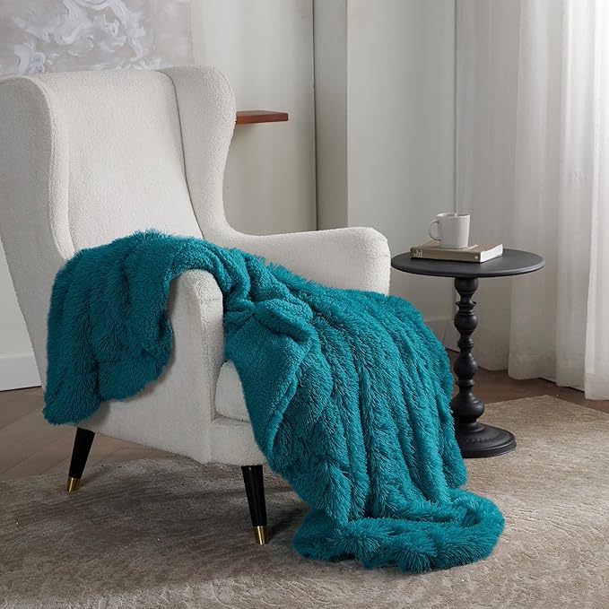 Bedsure GentleSoft Fuzzy Sherpa Faux Fur Twin Blanket Teal Cozy Gifts for Women Men, Soft Fleece Plush Warm Minky Thick Blanket Twin Size for Bed, Couch, Room Dorm Essentials Teal Decor Gifts, 60x80-Ruum Studio Home