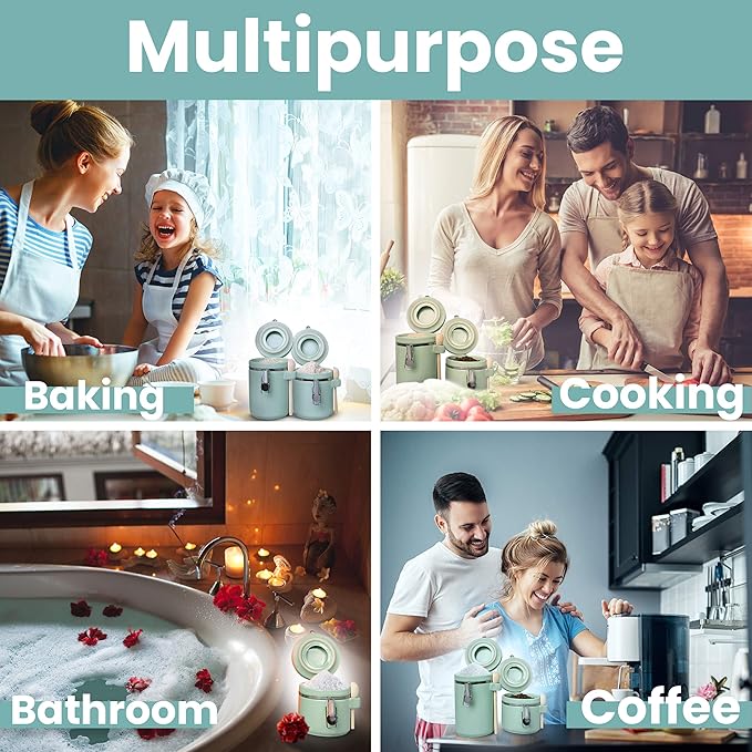 Home Intuition 4-Piece Ceramic Kitchen Canisters Set, Airtight Containers with Wooden Spoons Reusable Chalk Labels and Marker for Sugar, Coffee, Flour, Tea (Mint)-Ruum Studio Home