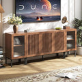 Farmhouse TV Stand for TVs up to 85 Inch, Entertainment Center TV Console with Storage Cabinets and Glass Doors,Media Console for Living Room, Brown-Ruum Studio Home