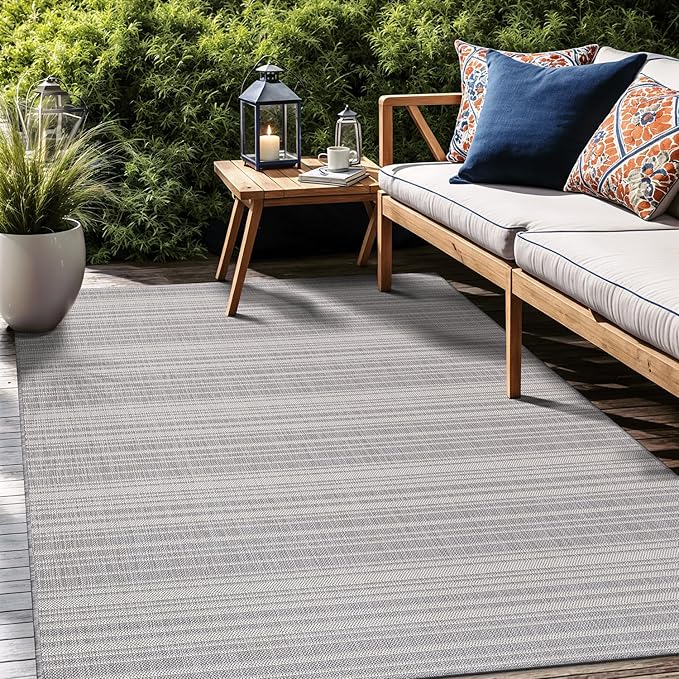 Stripe Outdoor Rug 9x12 Washable Outside Carpet for Indoor Patio Porch Waterproof Easy Cleaning Non Shedding Area Rugs Gray 9 x 12-Ruum Studio Home