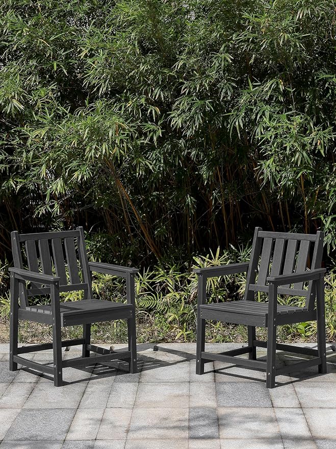 Patio Dining Chair Set of 2, HDPE Outdoor Dining Chair, Ergonomic HDPE Dining Chairs with Deep Seating, All Weather Outdoor Chairs Furniture for Backyard, Deck, Garden, Poolside, Obsidian-Ruum Studio Home