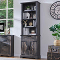 OKD 72'' Tall Bookshelf with Storage, Farmhouse 4 Tier Bookcase w/Barn Door, Adjustable Shelves and Drawers, Rustic Wooden Office Bookshelves for Home Bedroom, Living Room, Library (Dark Rustic Oak)-Ruum Studio Home