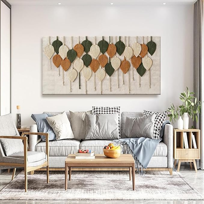 Boho Wall Modern Wall Art Print Paintings Leaves Feather Multicolor Canvas Wall Art Decor For Living Room Bedroom Apartment Kitchen Home Wall Decor 24"W X 48"L Ready To Hanging-Ruum Studio Home