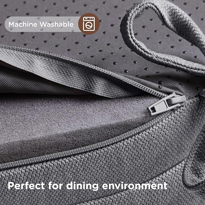 Codi Dining Chair Cushions 4 Pack, Thick Chairs Pads for Indoor Kitchen Room - Washable, Non-Slip Seat Cushion with Ties, 16.5"x16.5"x 3.5", Set of 4, Grey-Ruum Studio Home