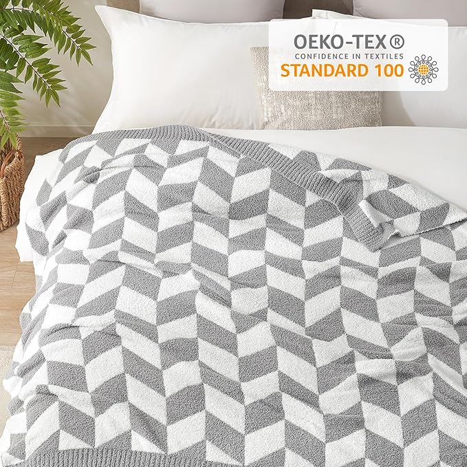 Snuggle Sac Chevron Throw Blanket for Couch, Reversible Super Soft Warm Blankets Cozy Knit Fuzzy Plush Lightweight Throws for Sofa, Bed, Camping,Grey,50x60 inches-Ruum Studio Home