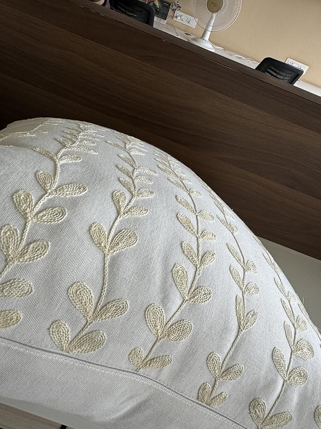 VAGMINE Embroidered Floating Leaves Throw Pillow Cover - 18x18 Inches Square - 100% Cotton Ivory Decorative Cushion Cover - Timeless Nature-Inspired Accent for Sofa, Couch & Modern Decor - Cream-Ruum Studio Home