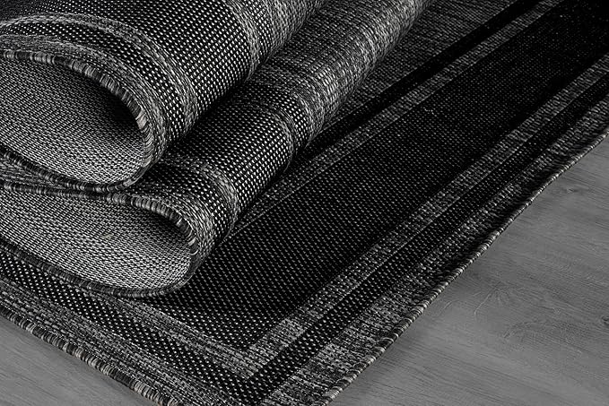 Beverly Rug Outdoor Rug 8x10 Modern Bordered Area Rugs for Indoor and Outdoor Patio Deck Porch Garden Waterproof Weather Sun Resistant Washable Outside Carpet (8 x 10 Black)-Ruum Studio Home