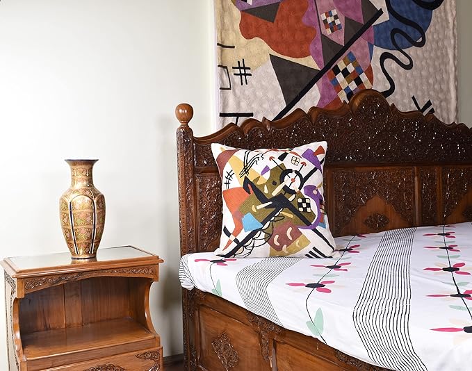 Kandinsky Abstract Pillow Cover - White Modern Throw Pillowcase Cream Chair Cushion Contemporary Farmhouse Pillows Modern Couch Handmade Wool Size 18x18-Ruum Studio Home