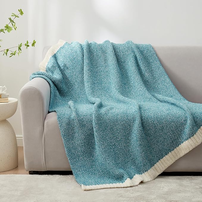 Snuggle Sac Teal Throw Blankets for Couch, Super Soft Warm Blankets Cozy Knit Fuzzy Plush Lightweight Throws for Sofa, Bed, Living Room, Heather Teal, 50x60 inches-Ruum Studio Home