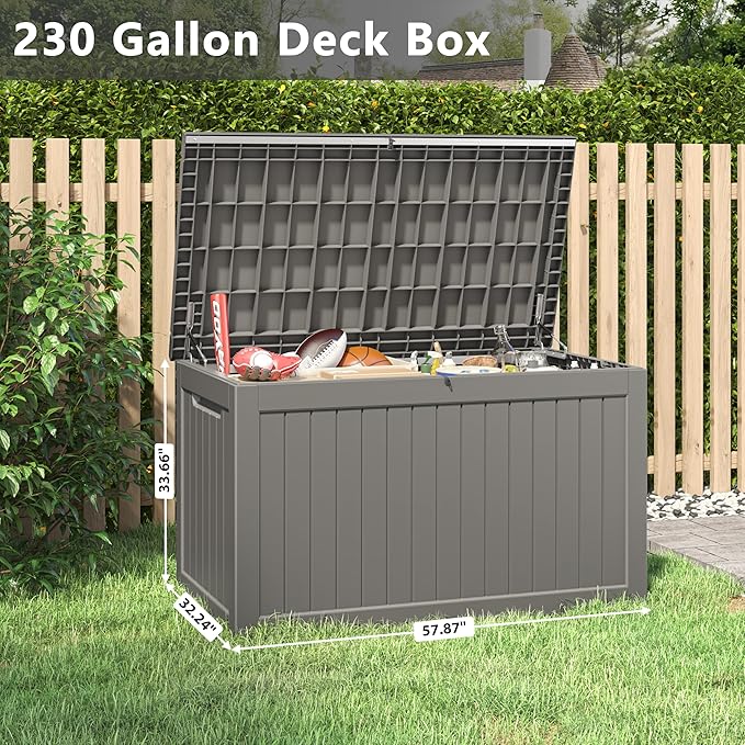 Outdoor Storage Box, 230 Gallon Deck Box, Waterproof and UV Resistant Large Resin Storage Bin, Organization and Storage for Patio Furniture, Outdoor Cushions, Garden Tools, Lockable-Ruum Studio Home