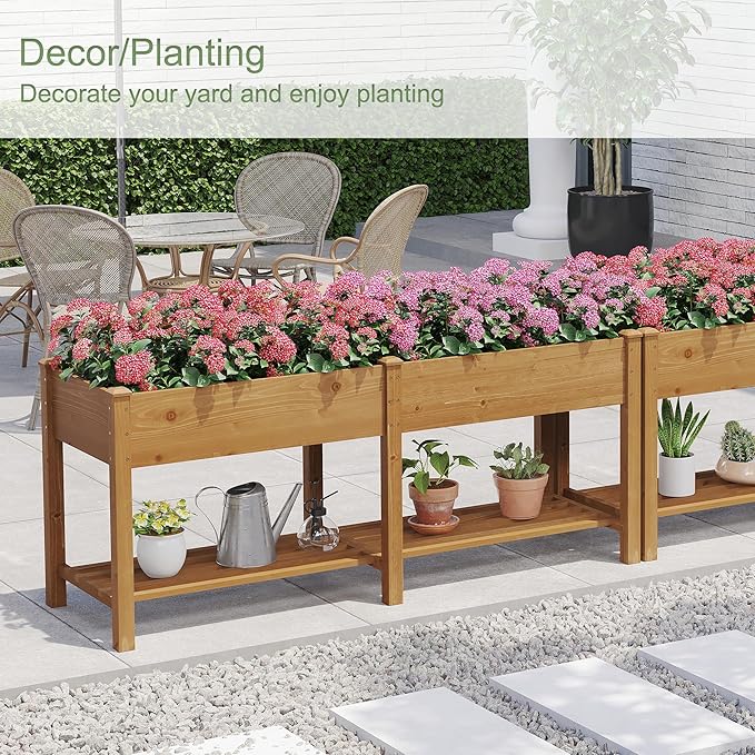 GHWIE Raised Garden Bed with Shelf,Elevated Wooden Planter Box with Legs,Garden Planter for Backyard, Patio, Balcony-Ruum Studio Home