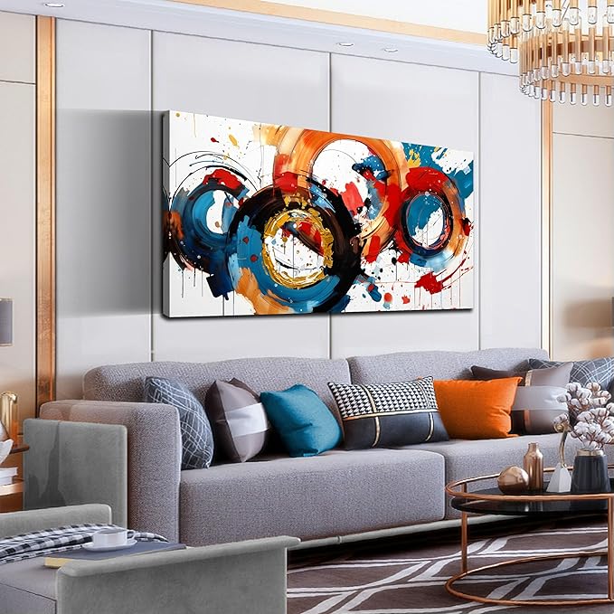 Abstract Wall Art Large Canvas Prints Modern Living Room Bedroom Home Office Wall Decor Framed Colorful Circle Abstract Picture Ready to Hang Size 24x48-Ruum Studio Home
